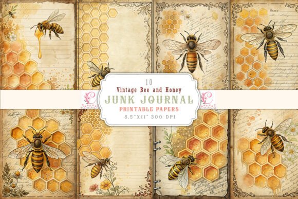 vintage bee and honey junk journal pages printable scrapbook spread ideas