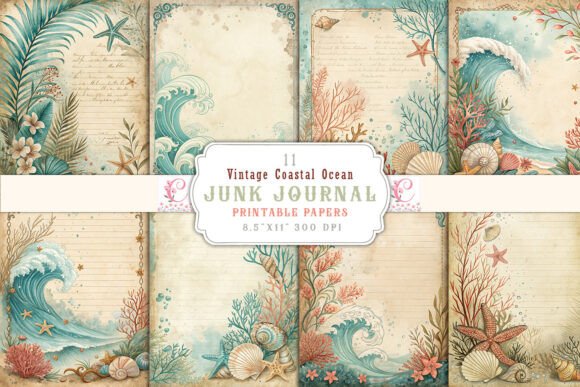vintage coastal ocean junk journal pages printable scrapbook spread ideas