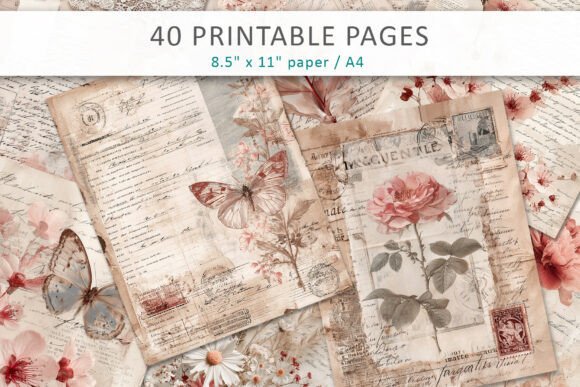shabby chic junk journal pages printable scrapbook spread ideas