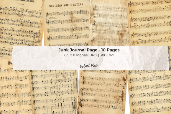 vintage sheet music junk journal pages printable scrapbook spread ideas