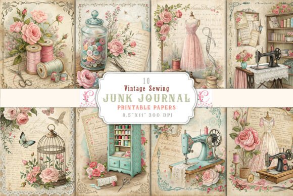 vintage sewing junk journal pages printable scrapbook spread ideas