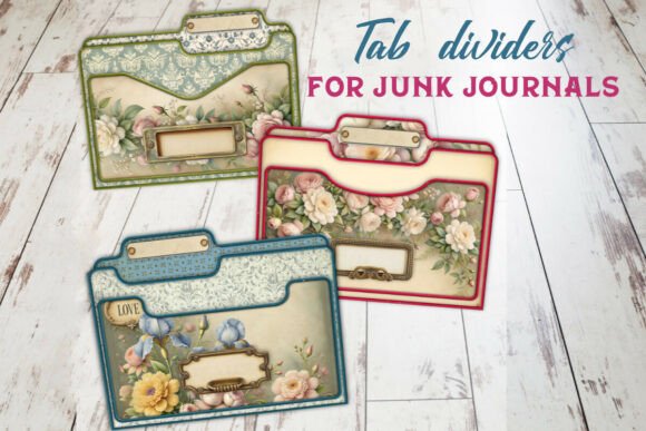 vintage tab folder junk journal set junk journal pockets envelopes printable diy