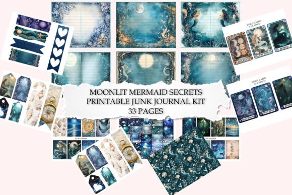 moonlit mermaid secrets junk journal kit junk journal pockets envelopes printable diy