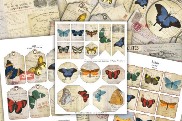 vintage butterflies journal kit junk journal pockets envelopes printable diy
