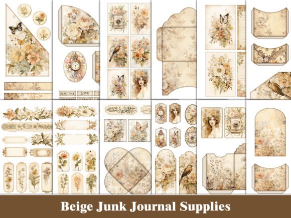 boho junk journal kit beige scrapbook junk journal pockets envelopes printable diy