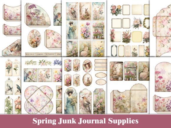 spring junk journal kit floral supplies junk journal pockets envelopes printable diy