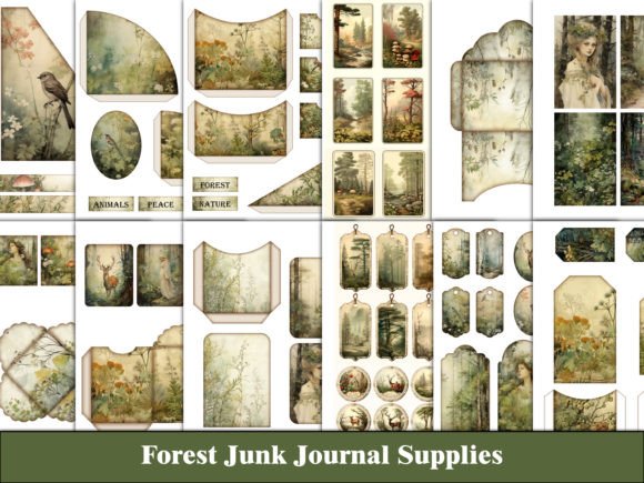 forest junk journal kit craft supplies junk journal pockets envelopes printable diy
