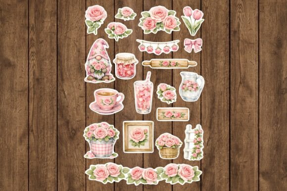 pink rose cottagecore printable stickers junk journal stickers printable tags labels