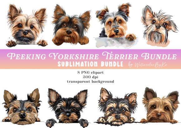 peeking yorkshire terrier dog bundle junk journal stickers printable tags labels