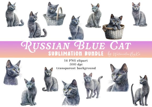 russian blue cat bundle clipart junk journal stickers printable tags labels