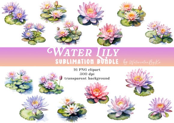 water lily flower bundle clipart junk journal stickers printable tags labels