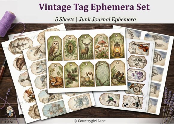 vintage tag ephemera set junk journal junk journal stickers printable tags labels