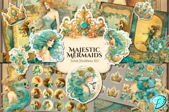 majestic mermaid junk journal kit junk journal stickers printable tags labels