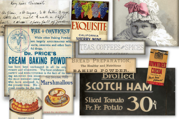 vintage food ephemera collage junk journal stickers printable tags labels