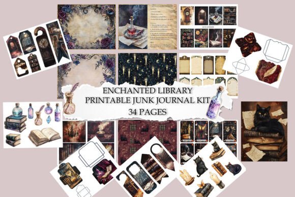 enchanted library junk journal kit junk journal stickers printable tags labels