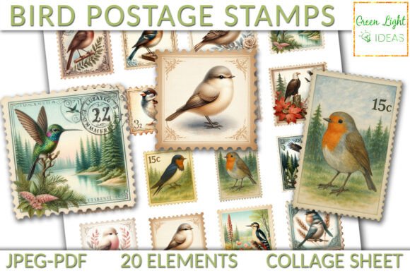 junk journal bird postage stamp ephemera junk journal stickers printable tags labels