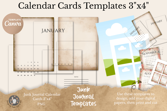 calendar card junk journal canva template junk journal templates printable pdf canva