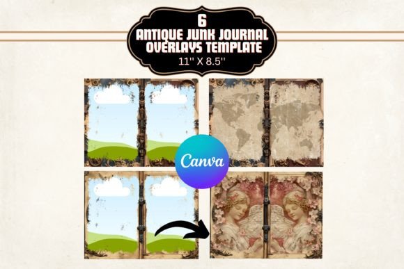 antique book junk journal canva template junk journal templates printable pdf canva