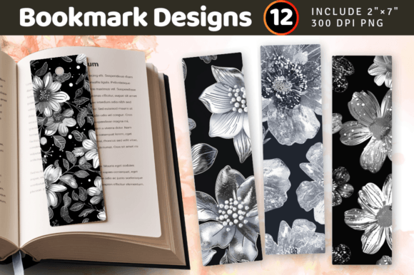 Silver Glitter Flowers PNG Bookmark Design vintage silver metal bookmark design