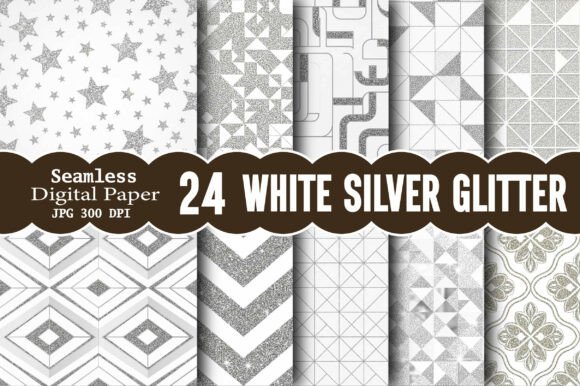 White Silver Glitter Digital Paper vintage silver metal bookmark design