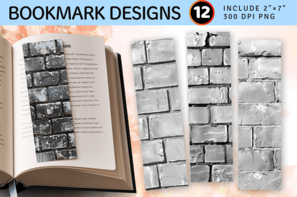 Silver Brick Wall PNG Bookmark Design vintage silver metal bookmark design