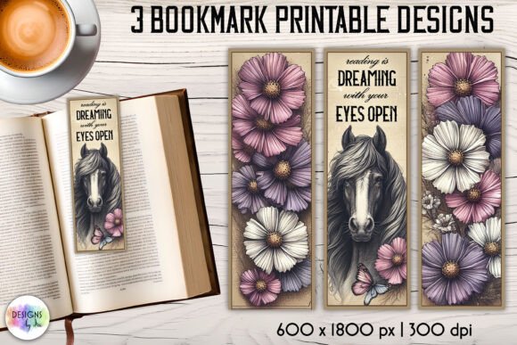 Vintage Bookmarks with Flowers and Horse bookmark vintage printable
