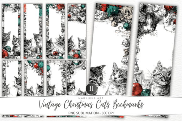 Vintage Christmas Cats Bookmarks PNG bookmark vintage printable