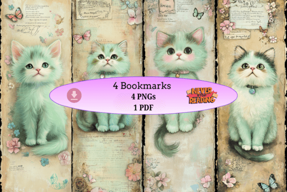 Mint Green Kittens Vintage Bookmarks bookmark vintage printable