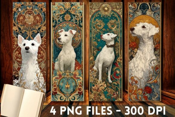 White Terrier Nouveau Vintage Bookmarks bookmark vintage printable