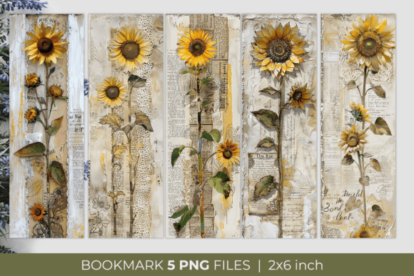 Junk Journal Vintage Sunflower Bookmarks bookmark vintage printable