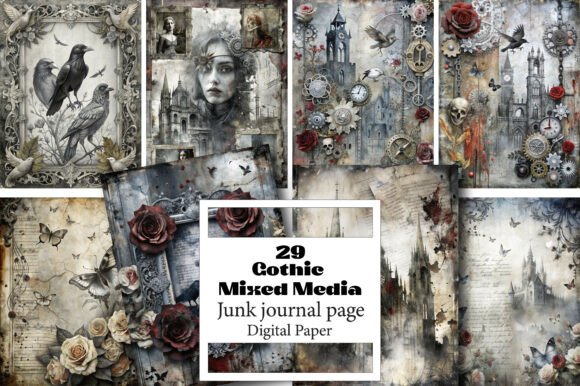 Gothic Mixed Media Junk Journal Pages vintage bookmark ideas design template