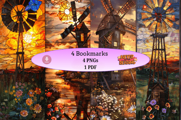 Stained Glass Windmill Set vintage bookmark ideas design template