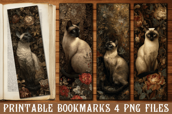 Vintage Siamese Cat Rose Floral Bookmark vintage bookmark ideas design template