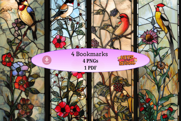 Stained Glass Songbird Set vintage bookmark ideas design template