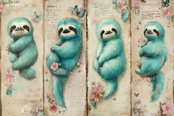 Cute Blue Sloth Bookmarks Set vintage bookmark ideas design template