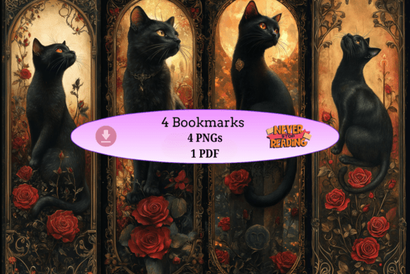Black Cat & Roses Bookmark Set vintage bookmark ideas design template