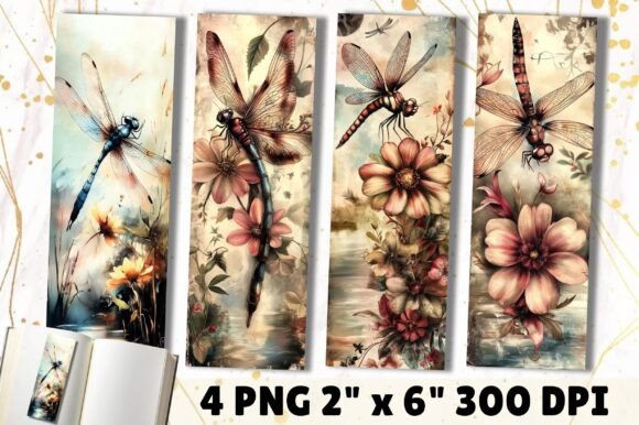 Vintage Flowers and Dragonfly Bookmarks vintage bookmark printable diy