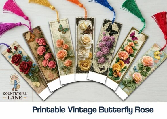 Printable Vintage Butterfly Rose Bookmark vintage bookmark printable diy