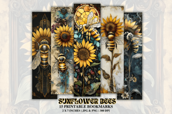 Sunflower Honey Bees Bookmarks vintage bookmark printable diy