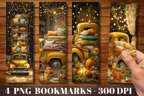 Autumn Pumpkin Truck Vintage Bookmark vintage bookmark christmas printable