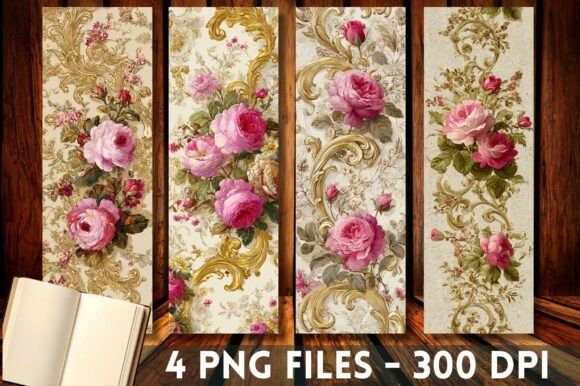Victorian Roses Gold Vintage Bookmark vintage bookmark christmas printable