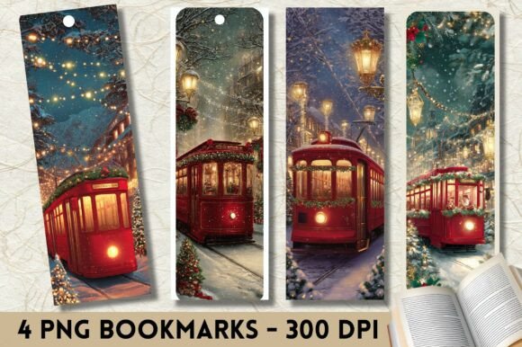 Vintage Streetcar Christmas Bookmark PNG vintage bookmark christmas printable