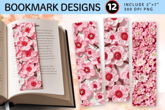 Pink Crochet Sakura Flowers PNG Bookmark vintage crochet lace bookmark pattern
