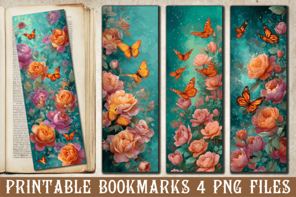 Vintage Teal Orange Floral Bookmark vintage floral bookmark printable