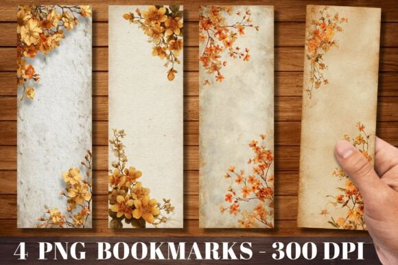Vintage Orange Floral Autumn Bookmark vintage floral bookmark printable