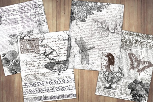 Vintage Ink Saver Junk Journal Papers vintage frame photo collage wall art