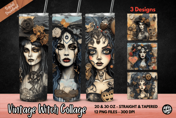 Vintage Witch Collage Tumbler Wrap vintage frame photo collage wall art