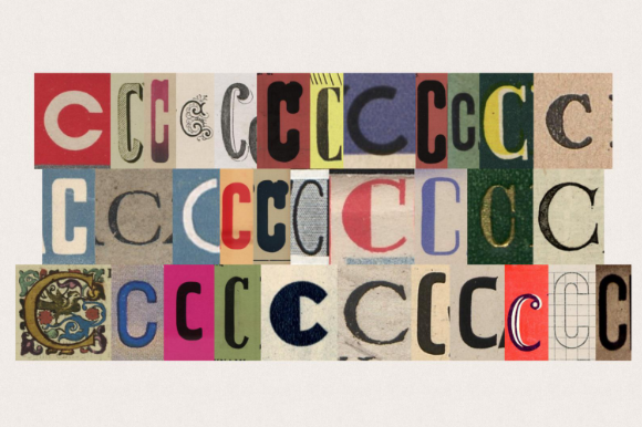 Vintage Ephemera Collage Alphabet C vintage frame photo collage wall art