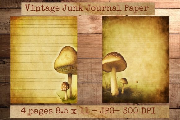 Vintage Mushrooms Junk Journal Papers vintage frame photo collage wall art
