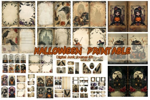 Halloween Junk Journal Kit Digital vintage frame photo collage wall art
